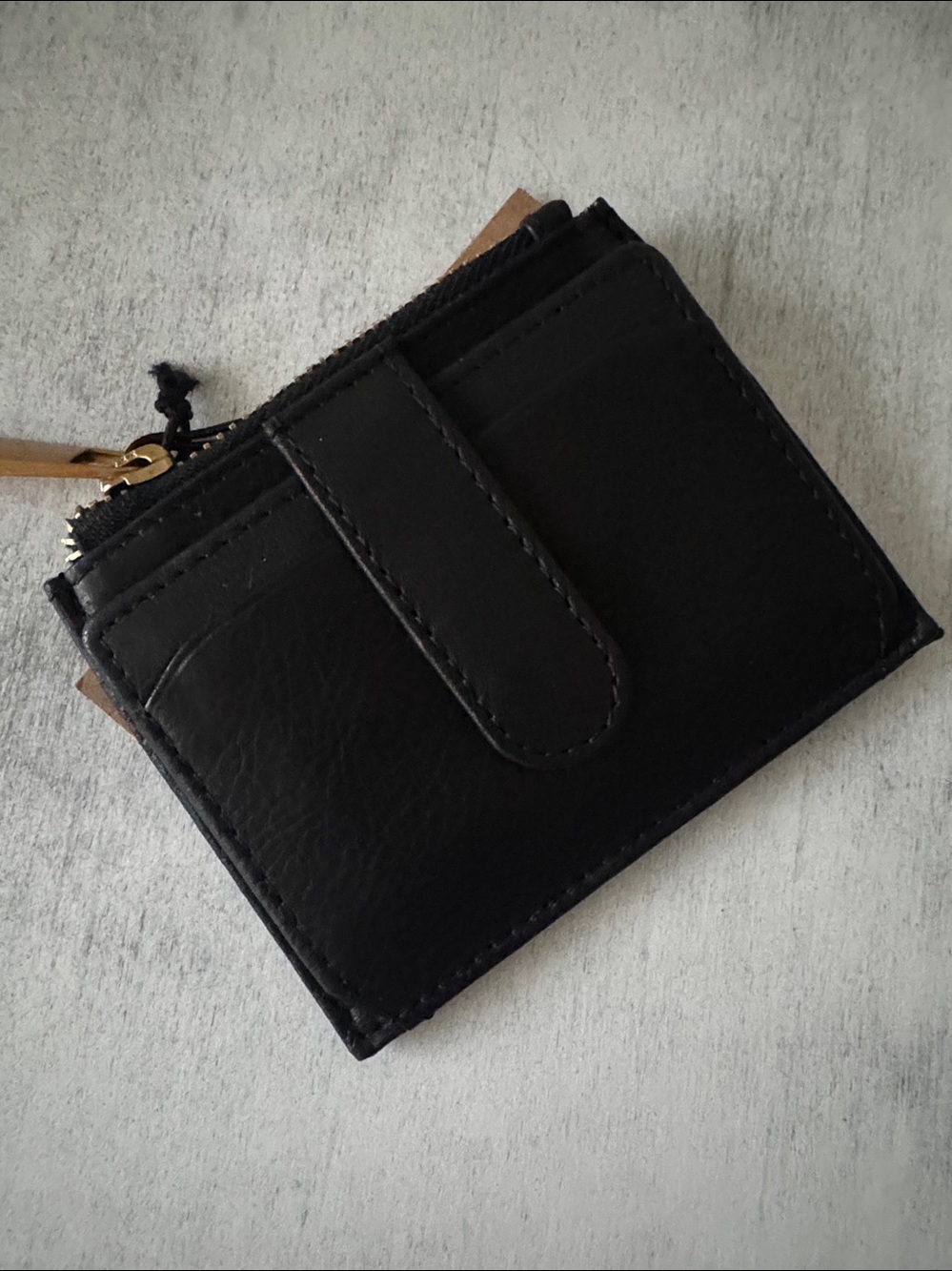 Margot Wallet Betty Zip Leather Card Holder Black 4" x 3.5"